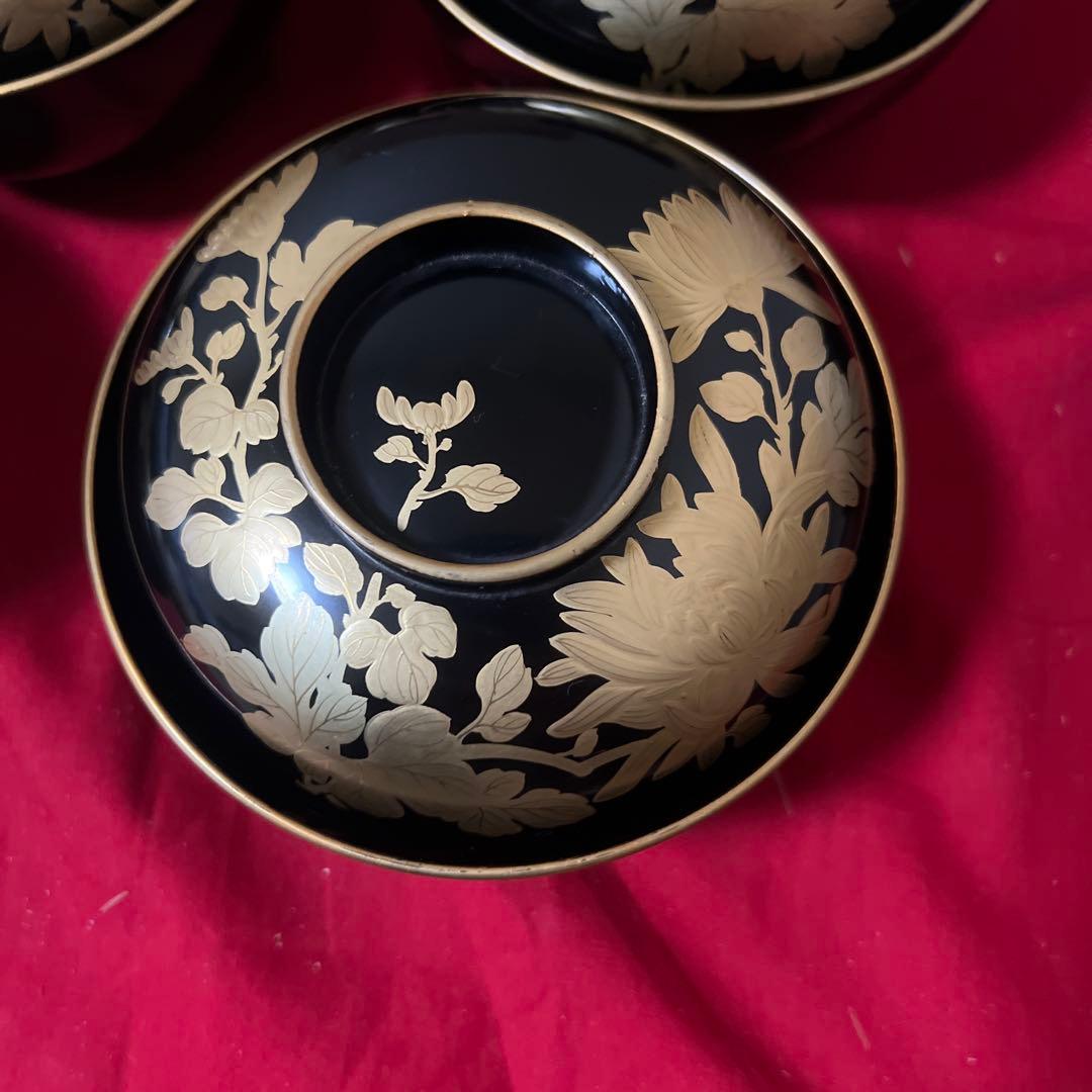 美品 輪島塗 菊 蒔絵 吸物碗 10客 漆器 (内一客蓋に割れあり)