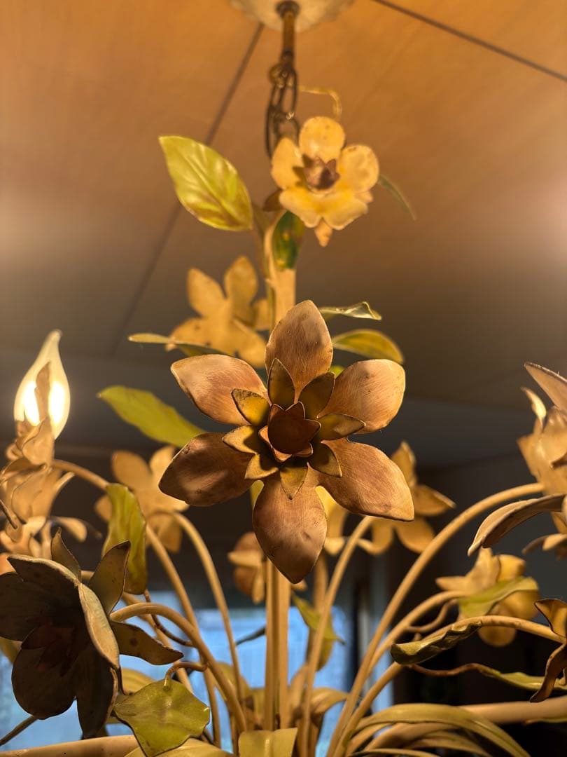 フランス　アンティーク　アイアン　フラワーモチーフ 5灯シャンデリア