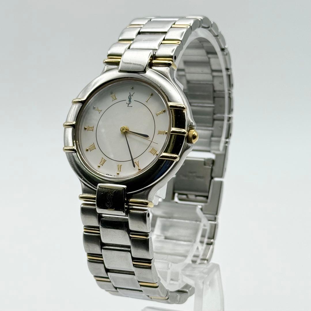 ✨新品電池・稼働✨サンローラン 腕時計 クォーツ ラウンド コンビ 3針時計