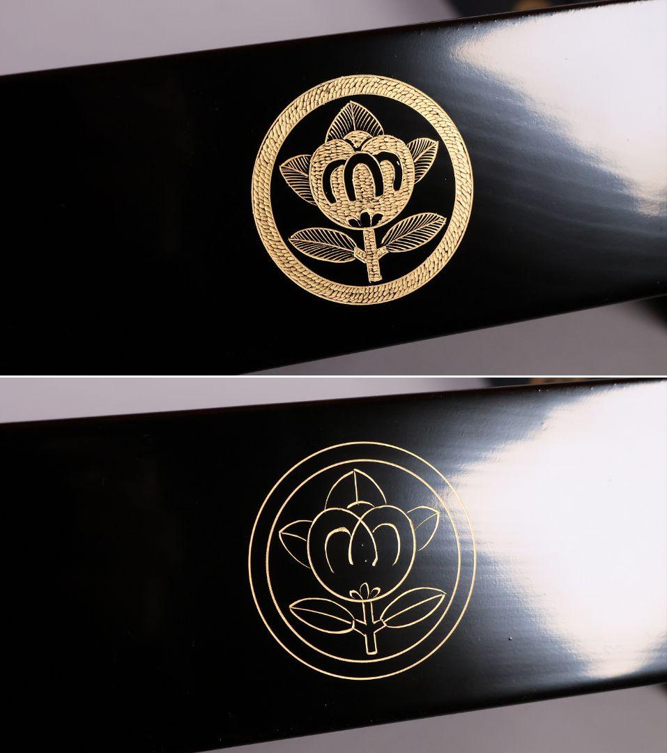 【MB37】輪島塗 丸に橘 家紋付 沈金 黒塗 内朱塗 五段重箱 蓋二枚 木製