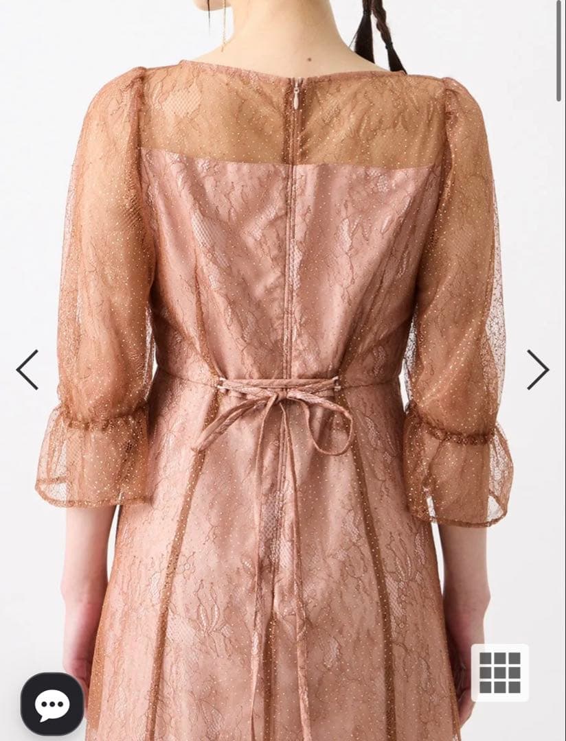 グリッターレース袖付きフィット&フレアパーティードレス　結婚式　お呼ばれ　ドレス