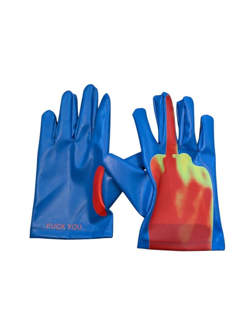レザーグローブ　ブルー　FUCK YOU 中指デザイン 青　手袋　レザー