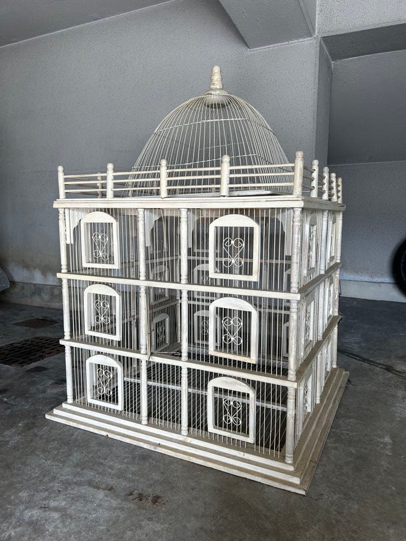 大型　多層木製鳥かご ドーム型屋根付き　アンティーク　ガーデニング