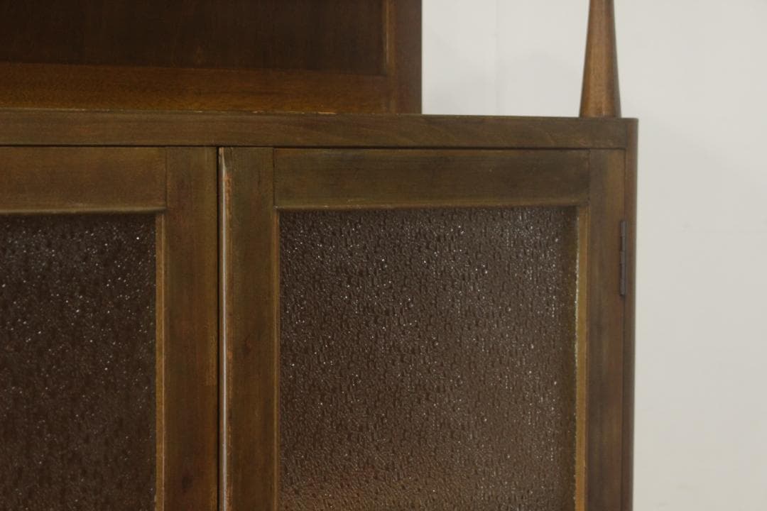 レトロ ガラスキャビネット 本箱 収納 食器棚 ダイヤガラス 引き出し 2杯