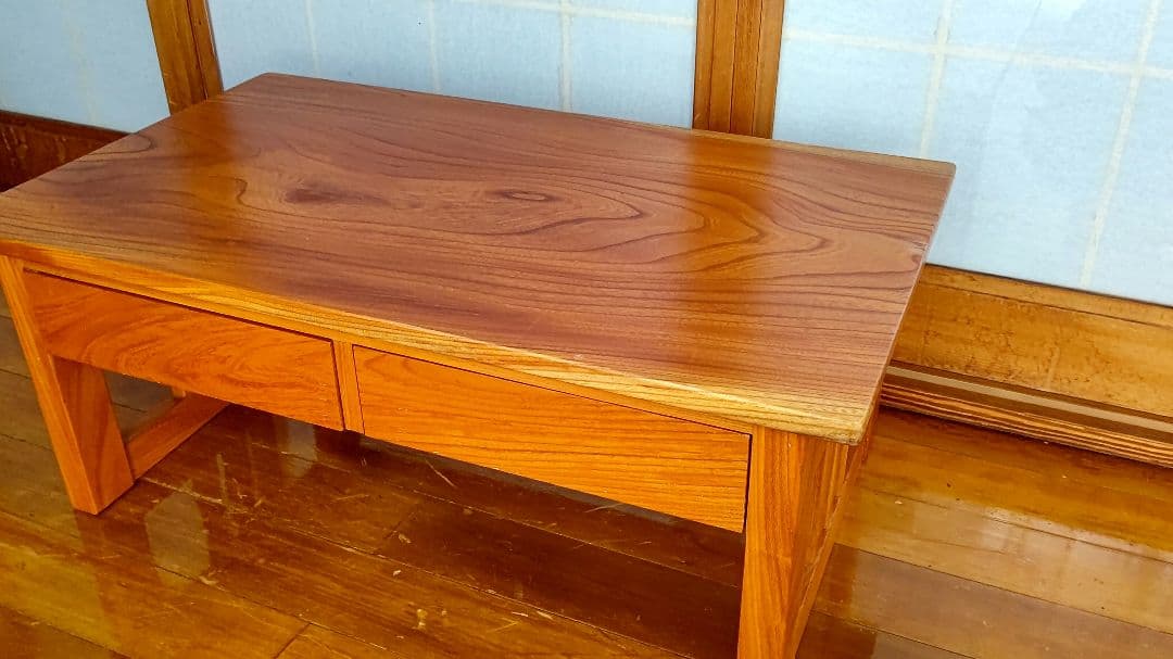 値下げ！昭和レトロ 古家具 木製　引き出し付　けやき　欅　座机　アンティーク