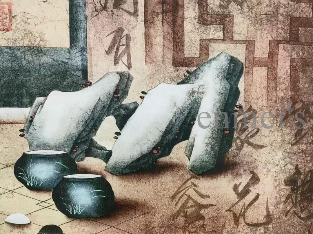 中国古美術 清時代 郎世寧作款 福慶如意図 横幅 宣紙 手描き 掛け軸 水墨画