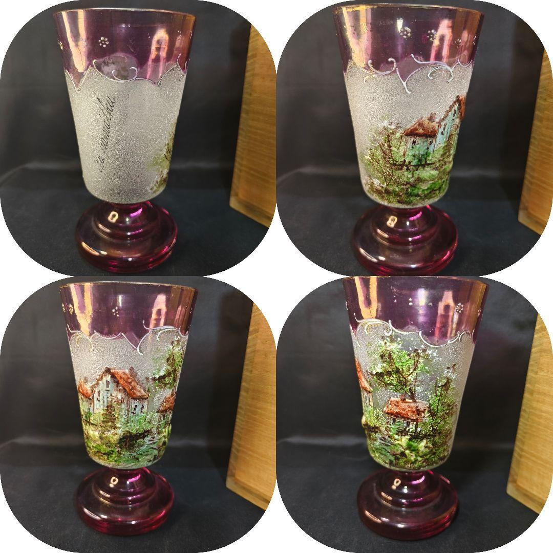 フランスガラス工芸品 手作り金赤グラス 西洋アンティーク 蒐集家放出美品 骨董