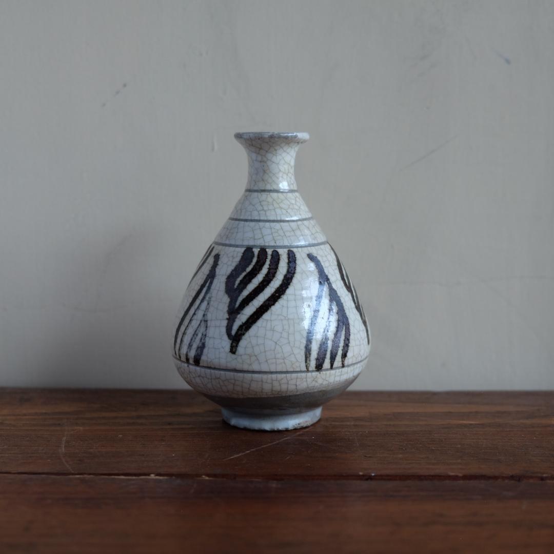 朝鮮／李朝／粉青沙器／鉄絵羽衣手徳利