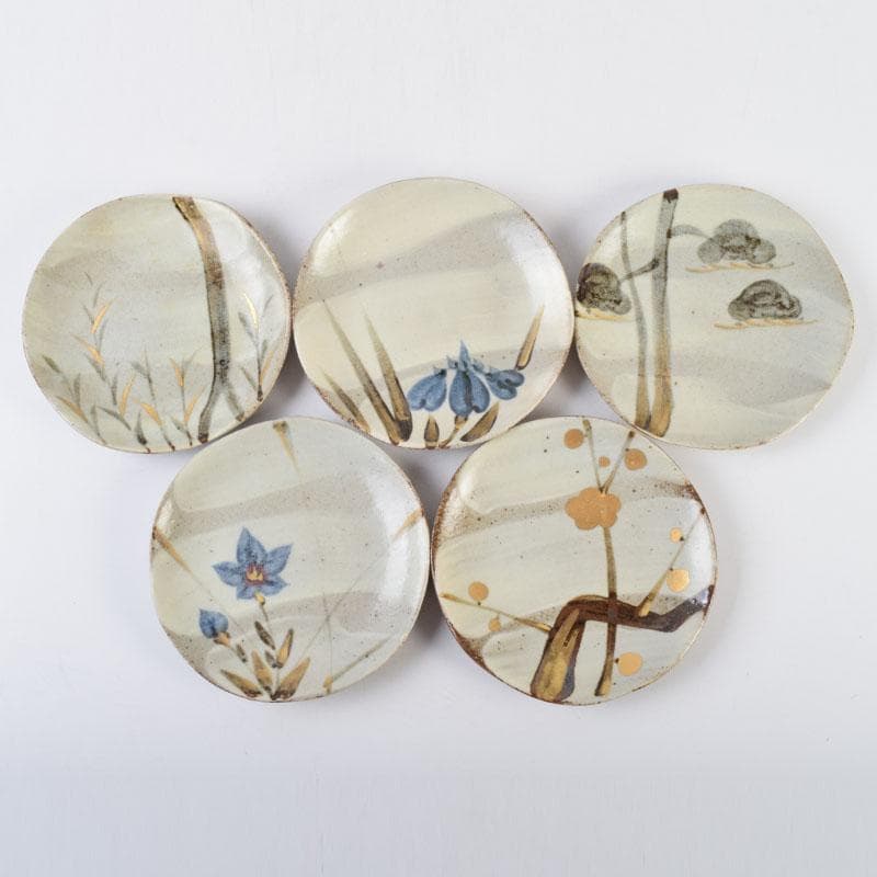 和食器　茶懐石　幸兵衛窯　加藤幸兵衛作　絵変　銘々皿　五客　共箱　V　9036