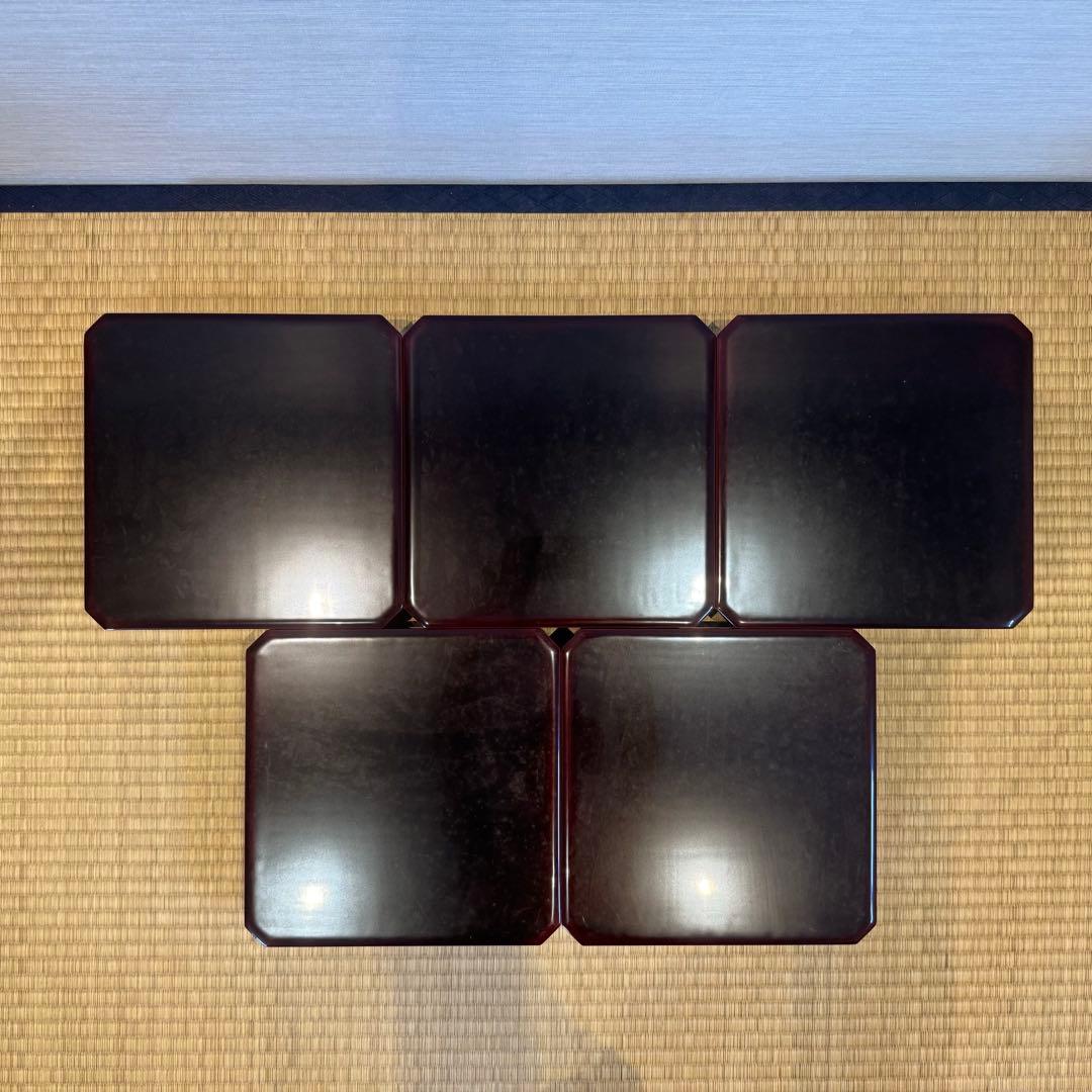 輪島塗 松華堂 溜塗 弁当箱 五段一組 共箱 美品 未使用