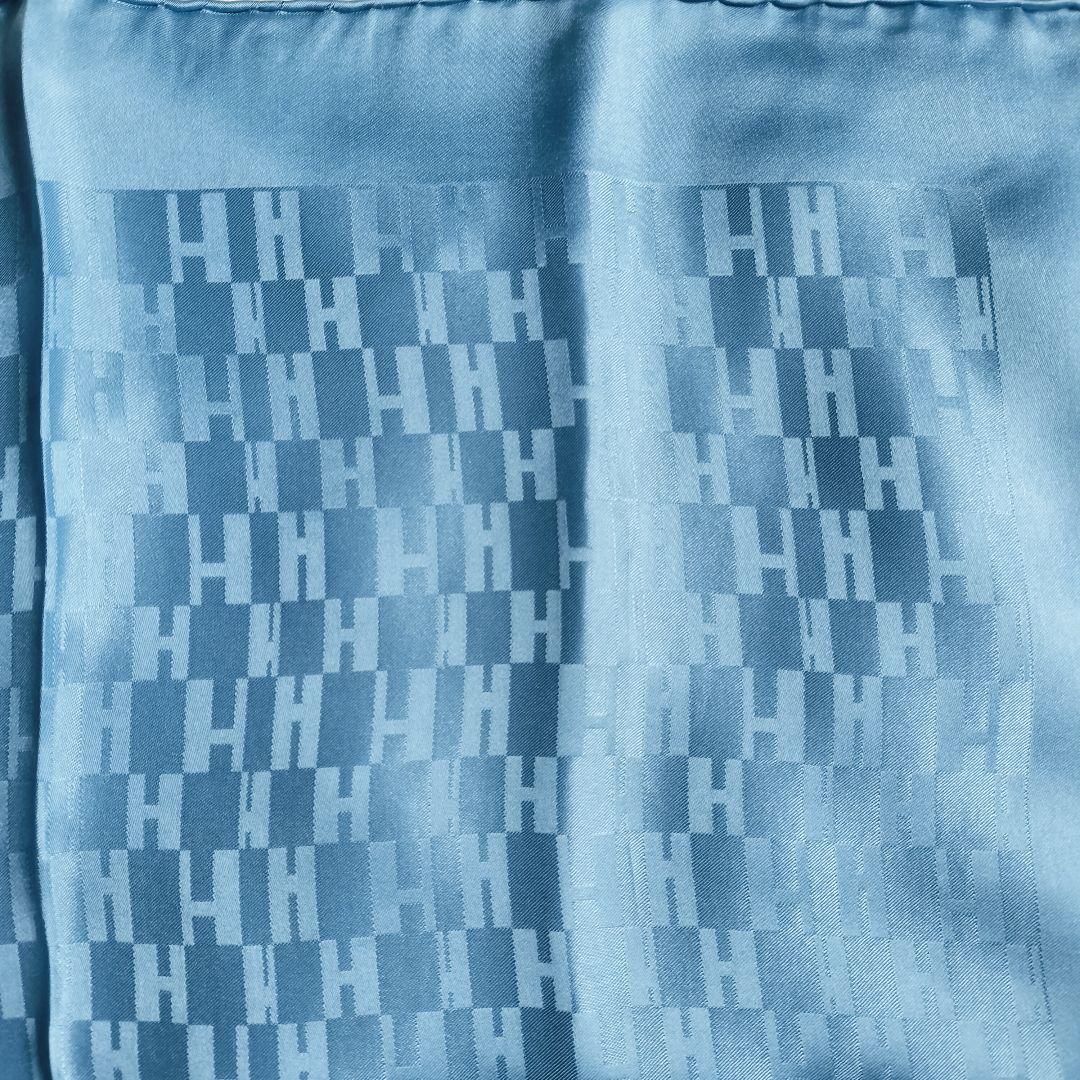 美品☆HERMESエルメス☆スカーフ/ポケットチーフ ブルー グランH プチカレ