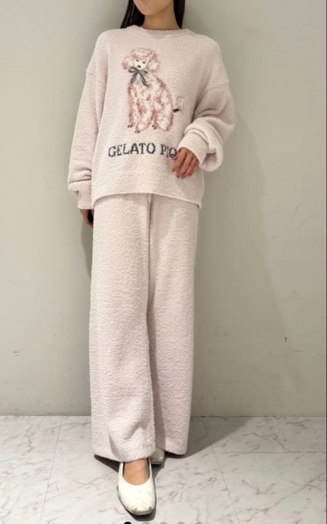 ジェラートピケ　プードル柄ジャガードプルオーバー&ベビモコロングパンツ