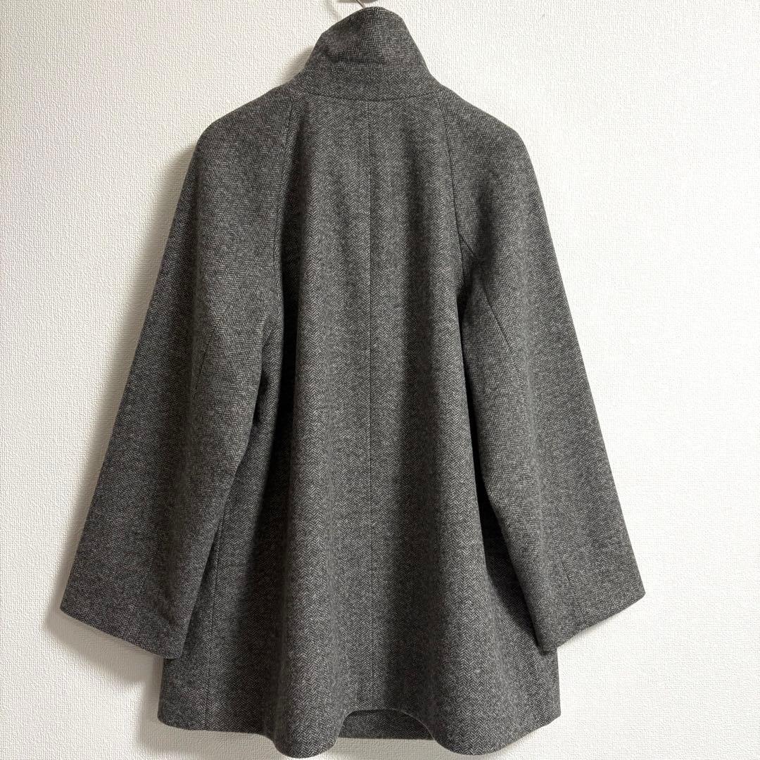 グローバルワーク✨軽やかストレッチ襟2WAYミドルコート　グレーミニヘリンボーン