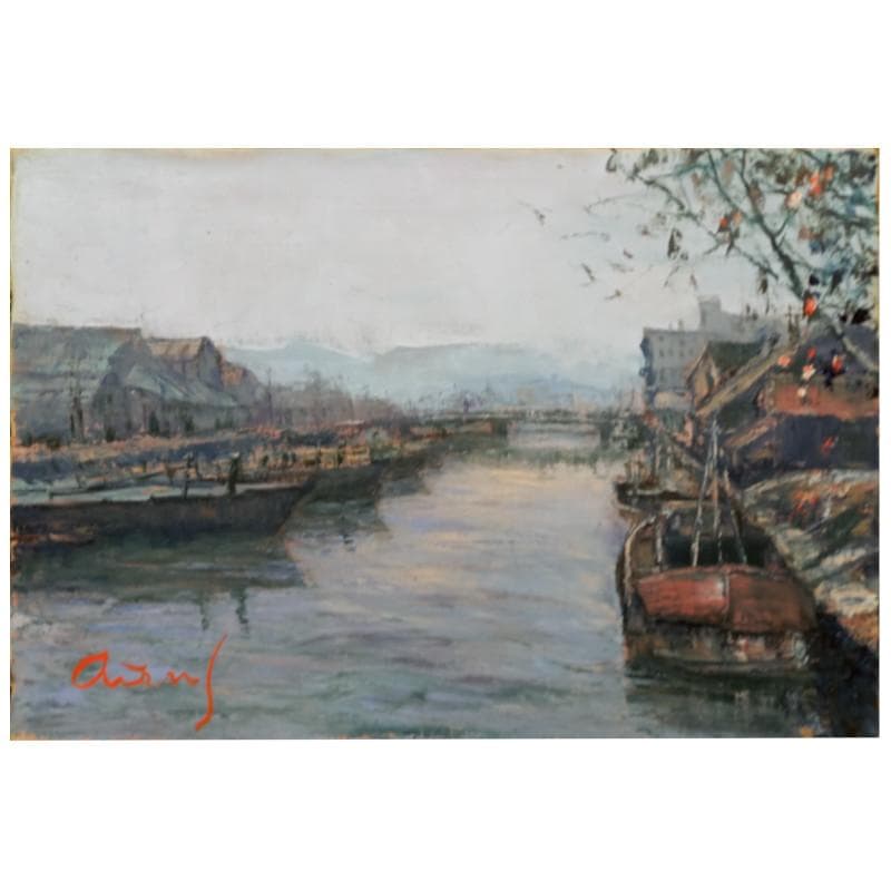 ☆ 佐藤あつ子 ☆「雨の小樽運河」油絵　P６号 未使用額！