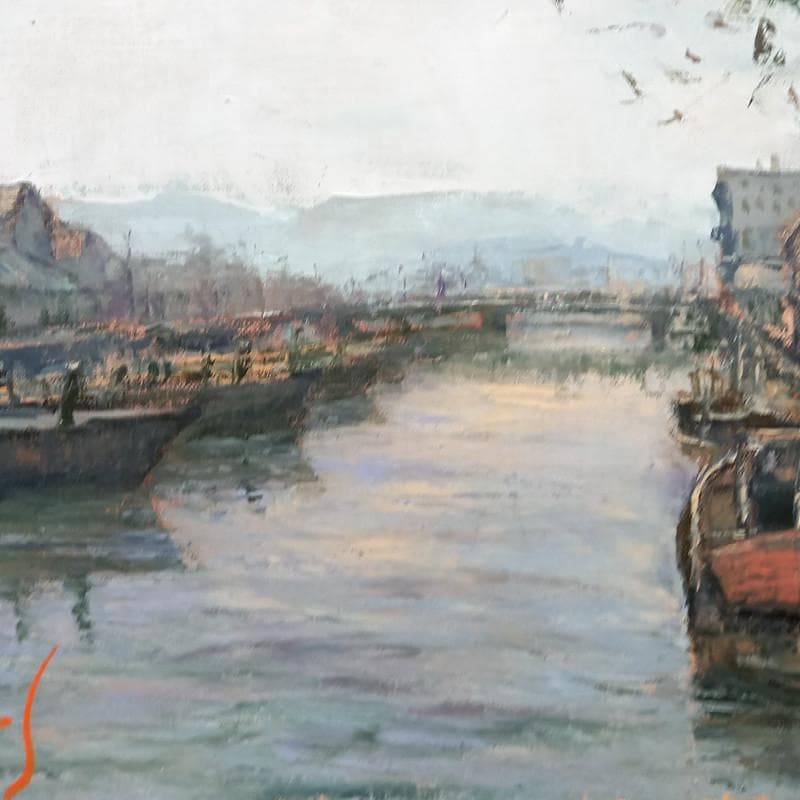 ☆ 佐藤あつ子 ☆「雨の小樽運河」油絵　P６号 未使用額！