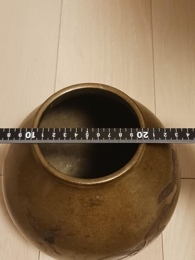 旧家　蔵出し　銅製　花瓶　花生　鶴図　銘あり
