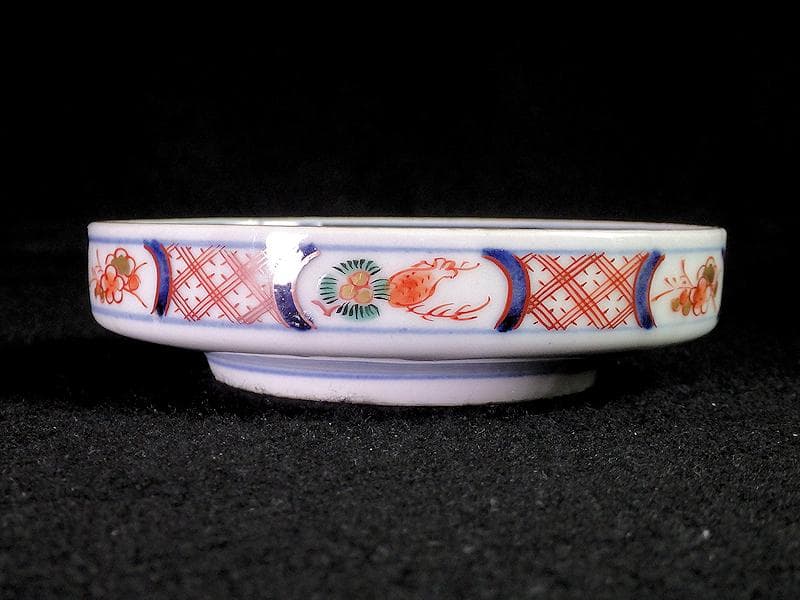 大聖寺伊万里　色絵　松に邸宅の図　縁高４寸皿　５枚　C595AS-BRq