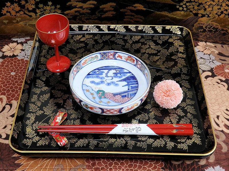 大聖寺伊万里　色絵　松に邸宅の図　縁高４寸皿　５枚　C595AS-BRq