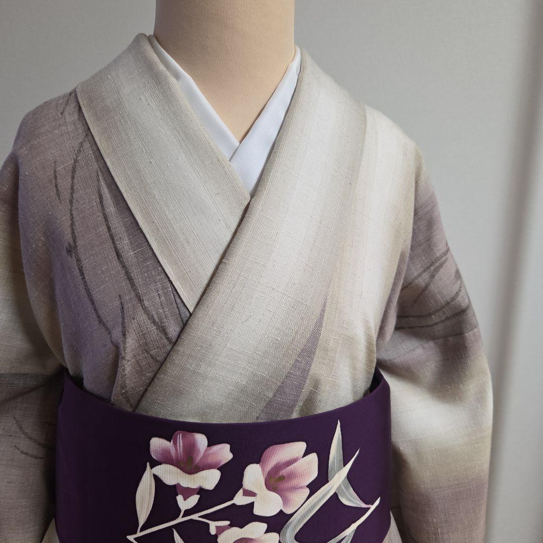 手織り創作民芸紬　たてわく露芝柄　4段ぼかし　しつけ付7512