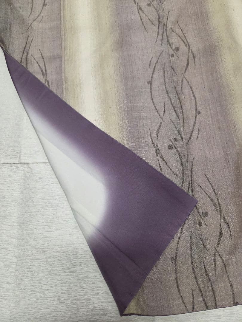 手織り創作民芸紬　たてわく露芝柄　4段ぼかし　しつけ付7512