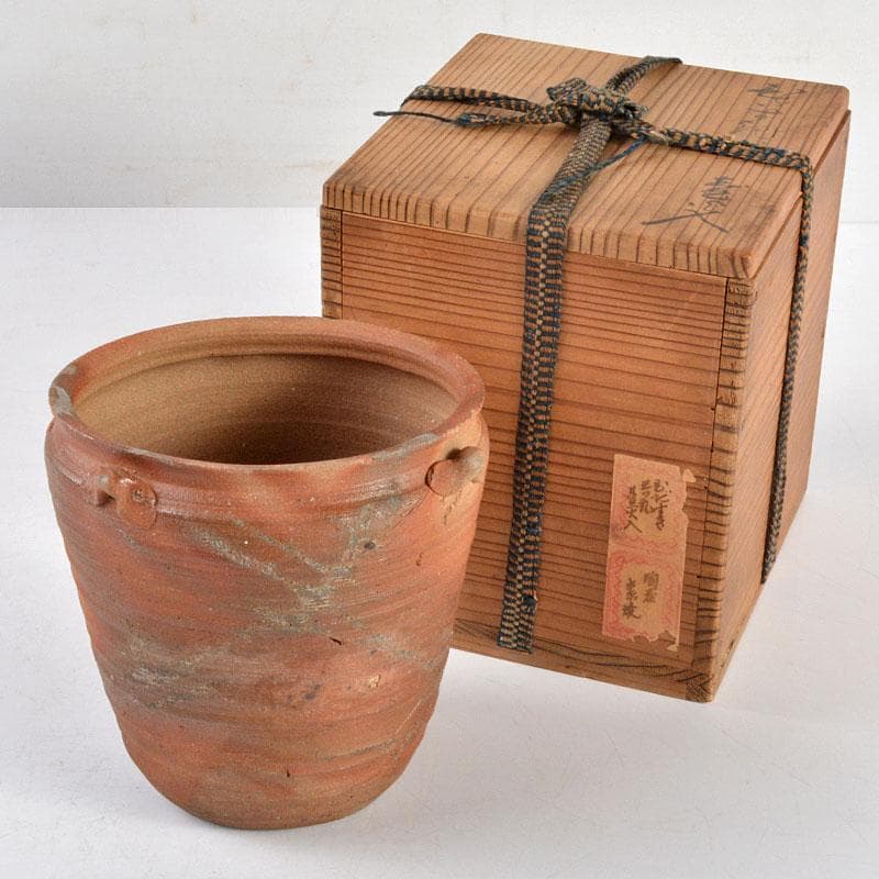 備前焼　火襷　ひだすき　三耳壷火入　時代箱付　V　R4826