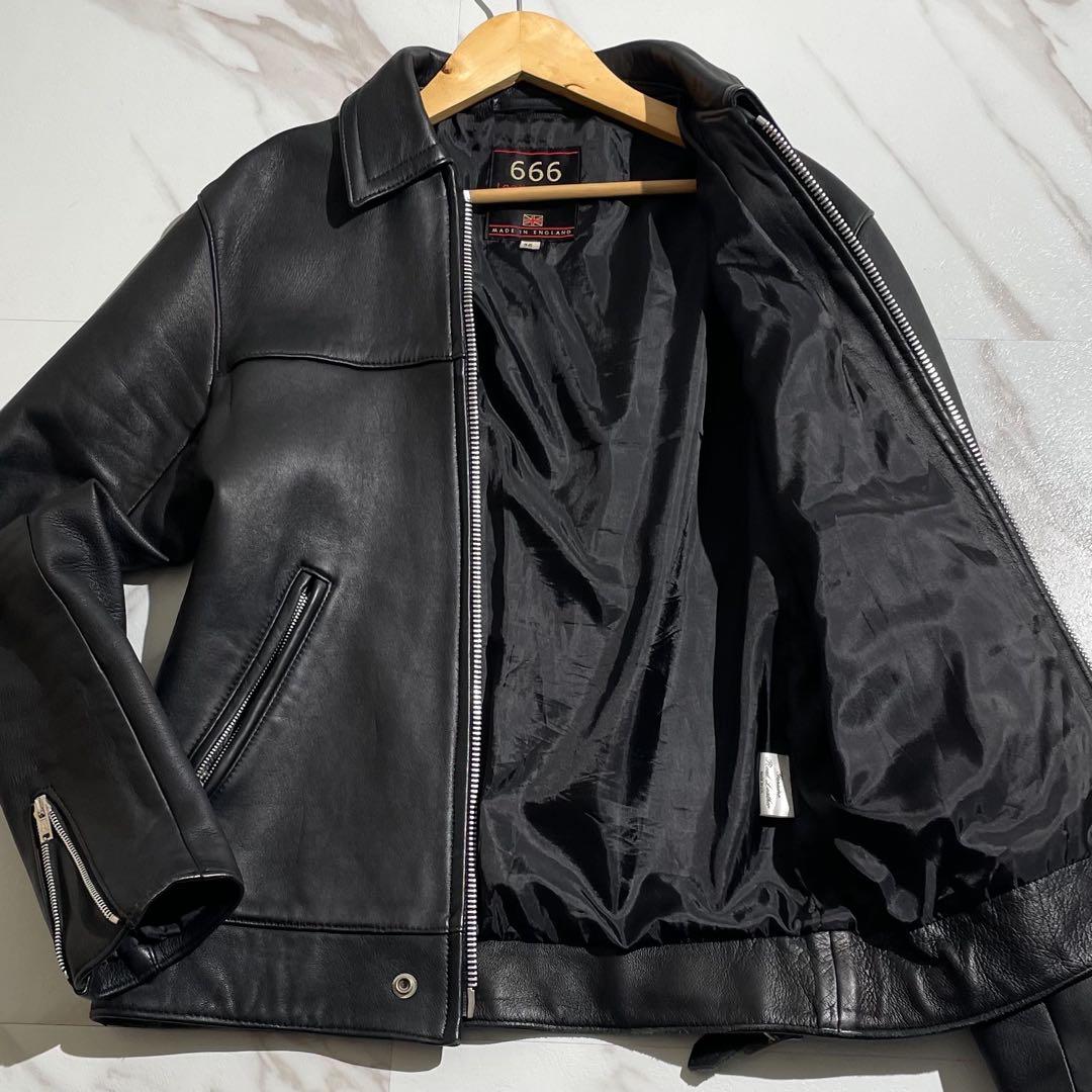 666 シングルライダースジャケット　タイトフィット　レザー　本革　メンズ