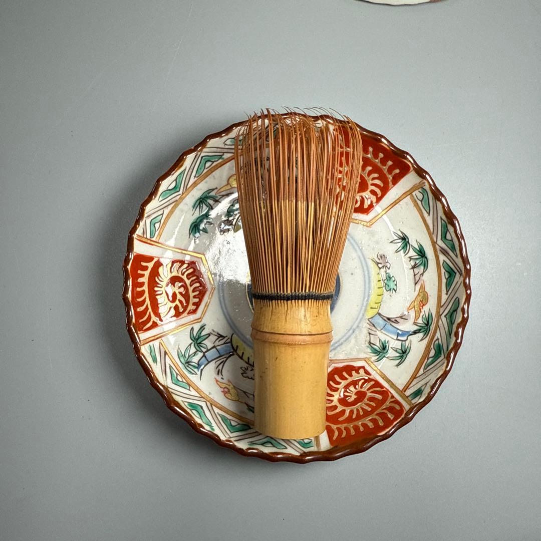 古伊万里　染錦　菖蒲　竹鳥図　直径12.3㎝　赤絵　6枚　古器を楽しむ