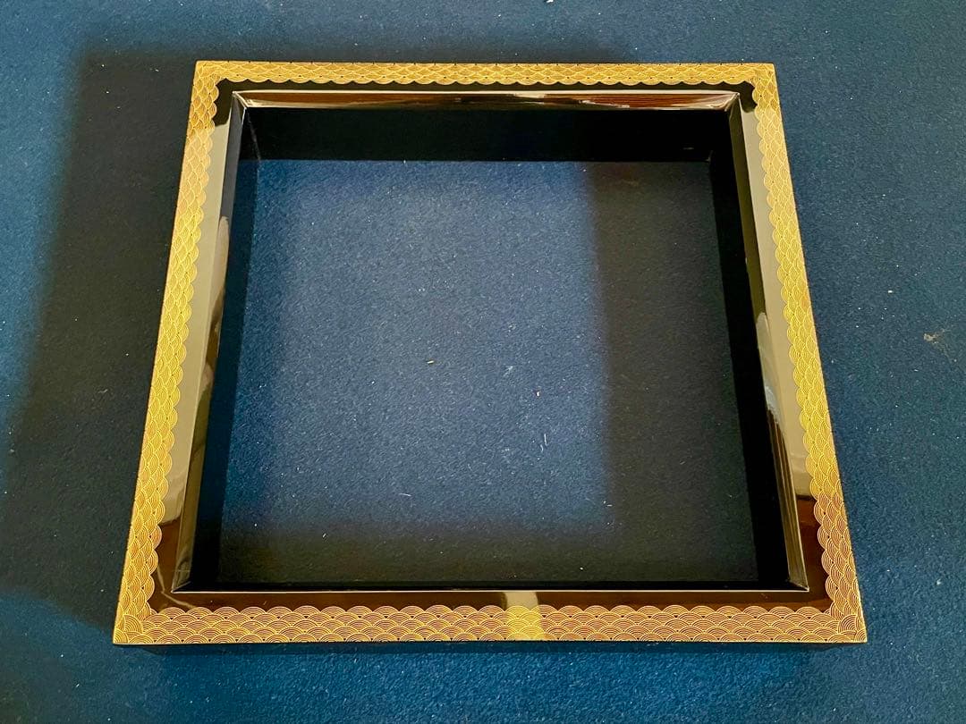 【美品】「母」 青海波 蒔絵 村田 宗覚 炉縁 共箱 茶道具 (1126あ②)