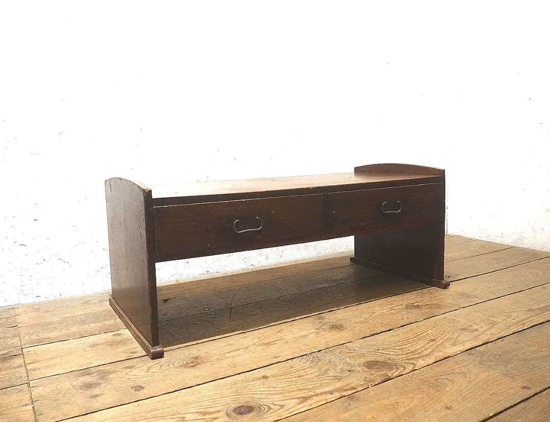 1302 杢目の綺麗な文机　ローテーブル　引き出し　収納棚　レトロ　ビンテージ