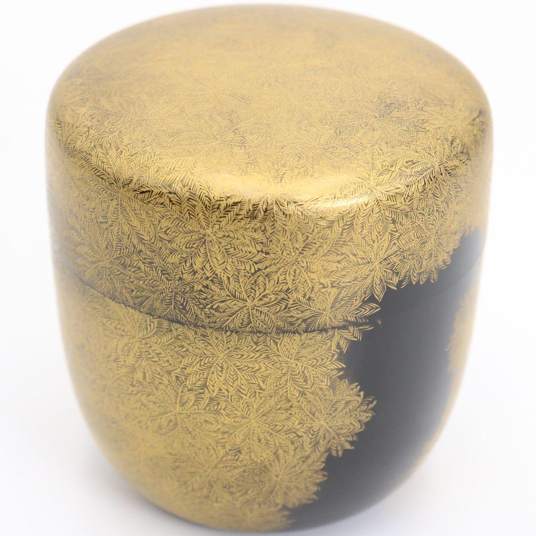 照月作 輪島塗 しのぶ文 沈金 中棗 茶道具 共箱共布　V939