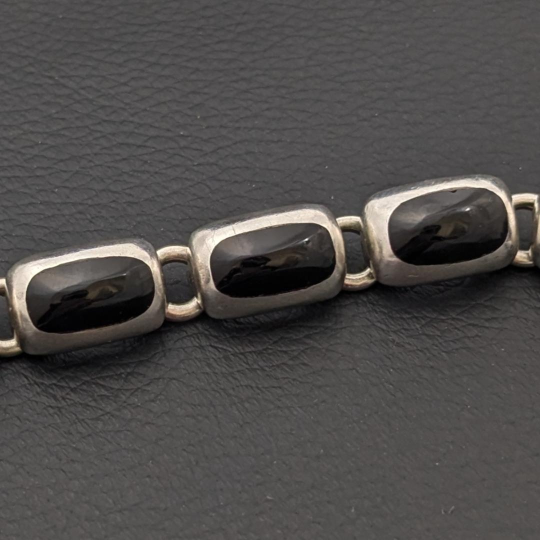 ヴィンテージ メキシカンシルバー925 オニキス ブレスレット31.5g