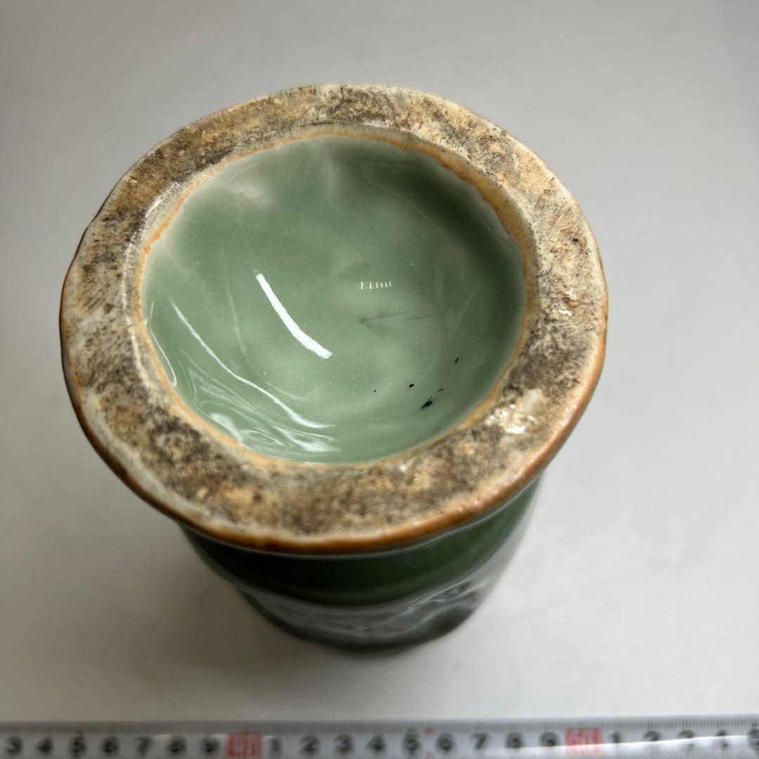 江戸後期　三田青磁燭台　木箱付　高さ16.3㎝ 東Y7-0523②