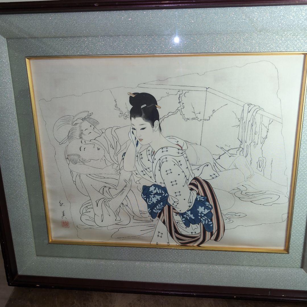 淡い色合いの日本画 人物画　浮世絵ベース　額装