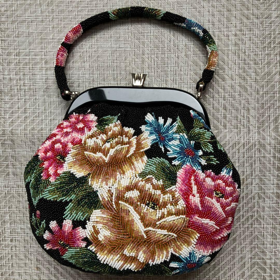 和装小物　ビーズバッグ　総ビーズ　ハンドバッグ　財布付き　鏡付き　アンティーク
