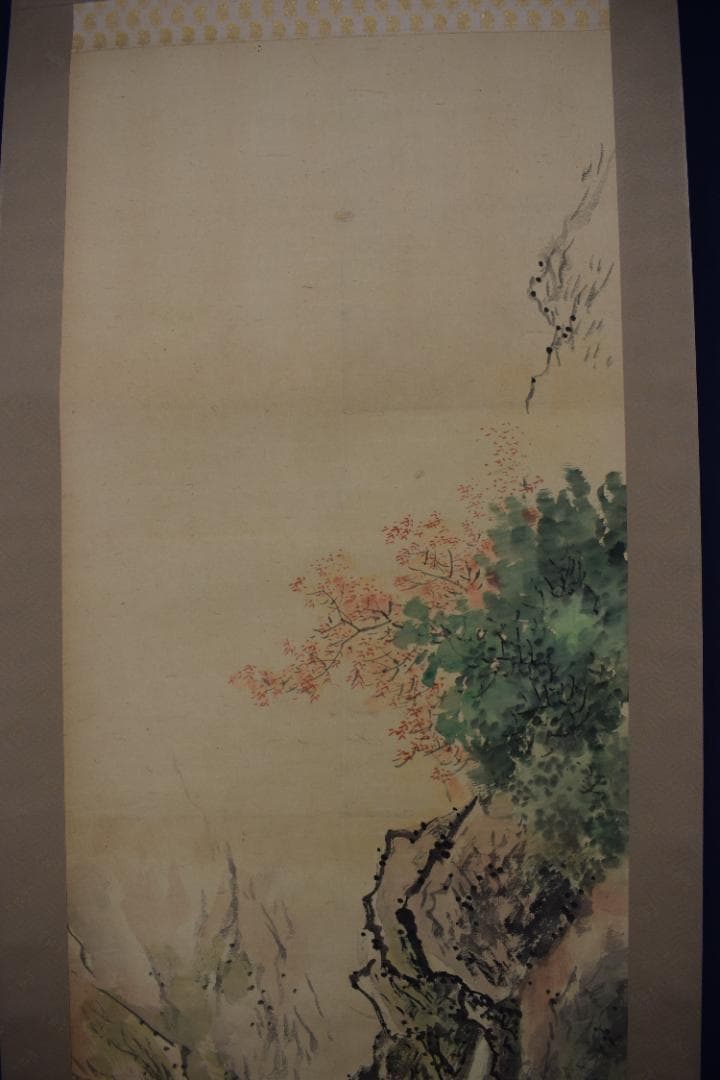 【真作】森琴岳/秋景山水図/掛軸☆宝船☆Y-487　JM