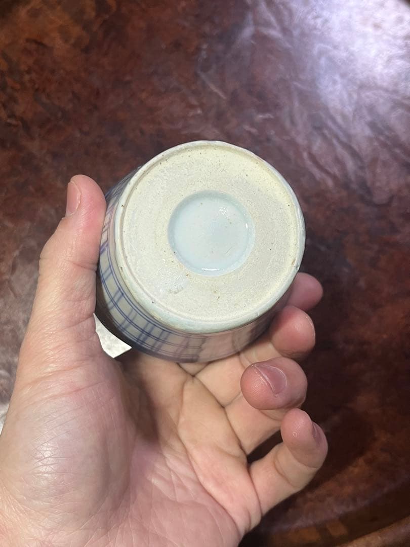 珍品　古伊万里　瑠璃　格子文　蕎麦猪口　そば猪口　民藝　民芸　くらわんか