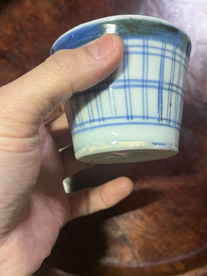 珍品　古伊万里　瑠璃　格子文　蕎麦猪口　そば猪口　民藝　民芸　くらわんか