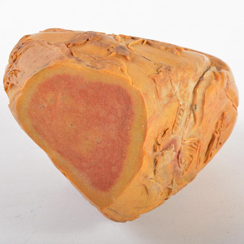 中国　玉石彫刻　山水人物刻　置物　時代箱付　M　R5717