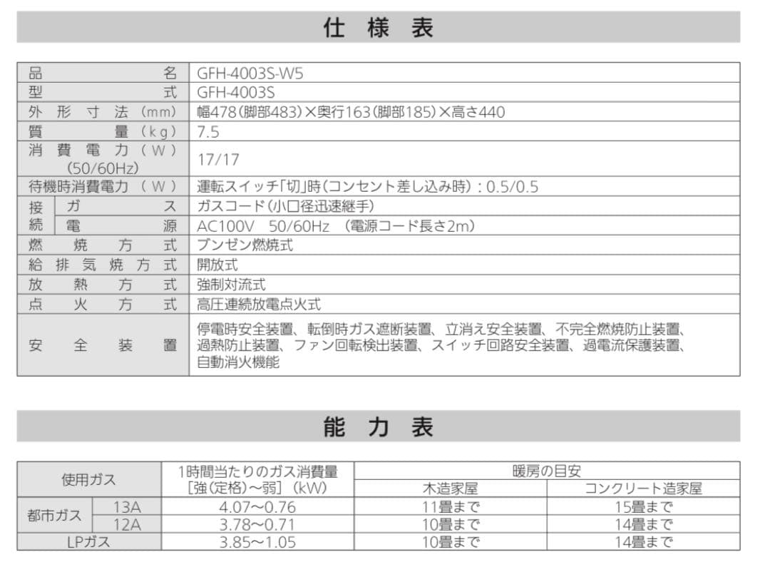 GFH-4003S ガスファンヒーター NORIT