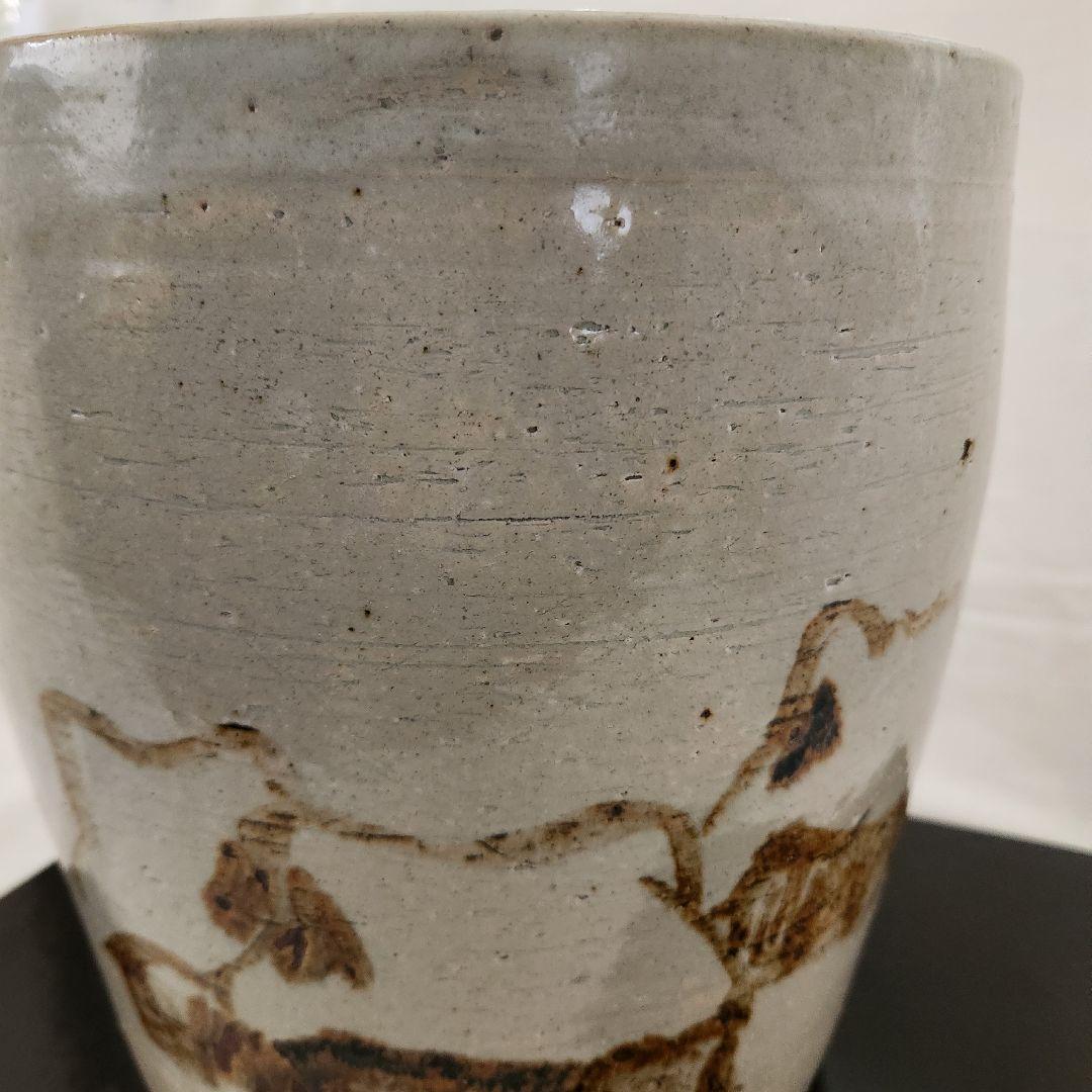 陶器 　大きめの火鉢　骨董　茅葺きの家　手描き