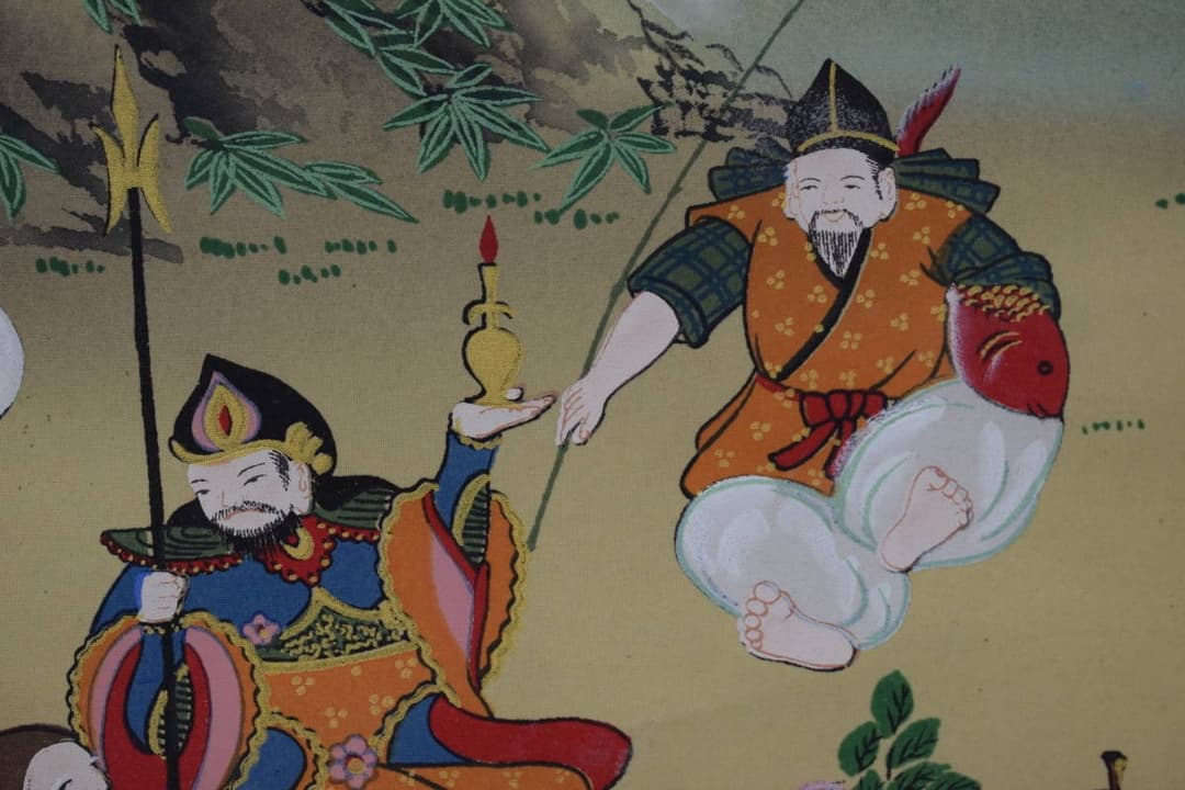 【真作】紫峰/七福神と百鶴図/群鶴/掛軸☆宝船☆Y-454　JM