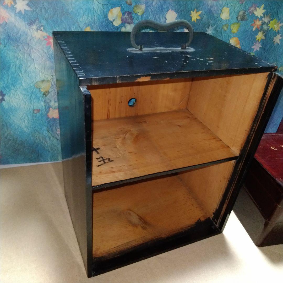 ☘ 明治時代 骨董 漆器 　野弁当　重箱 風景花絵　漆塗内朱　天然木