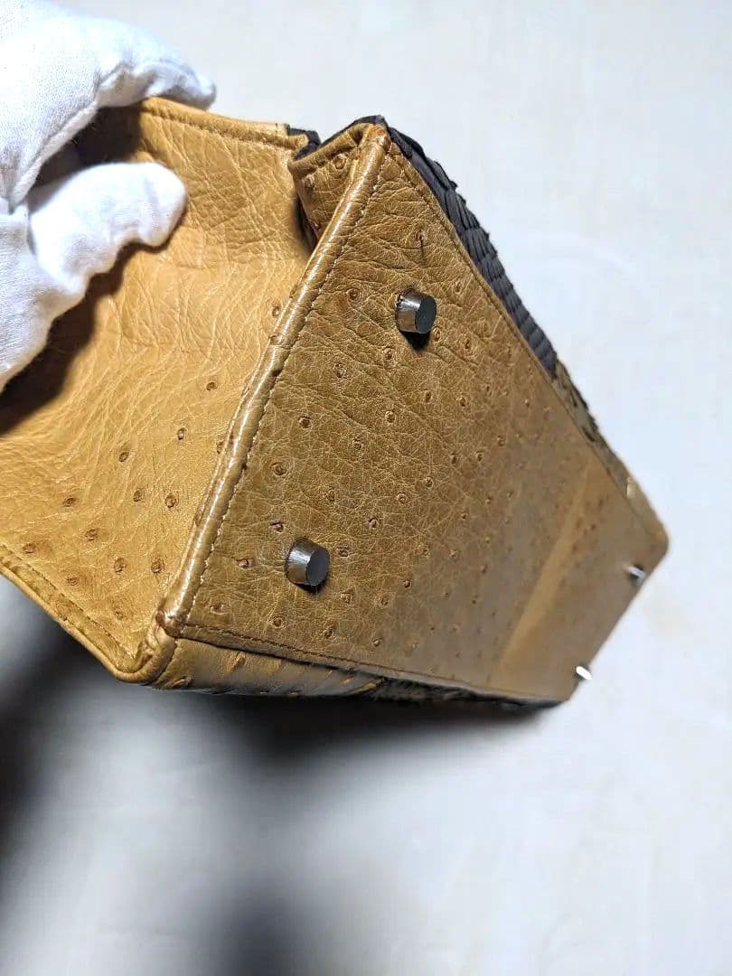 エキゾチックレザー　トートバッグ パイソン オーストリッチ A4 キャメル