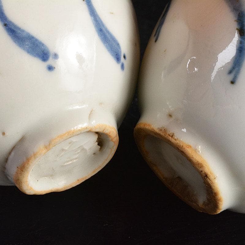 中国　南京染付　青花メダカ文煎茶碗　五客　M　6845