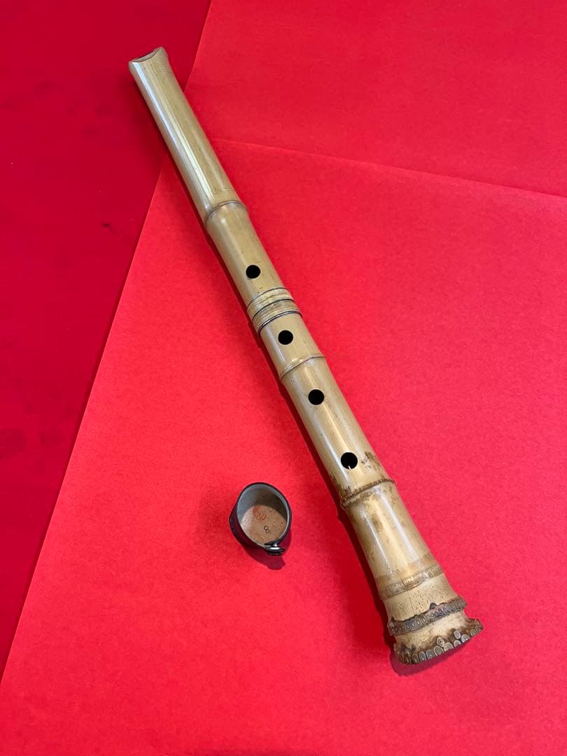 ば*か様 尺八 一尺八寸菅　精華 篁山調 二印　籐巻　銀三線