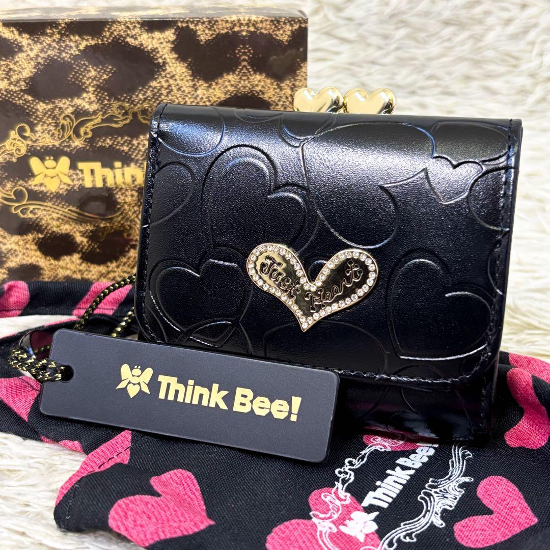 現行【未使用】シンクビー 三つ折り財布 ハーティハート ブラック 黒 がま口