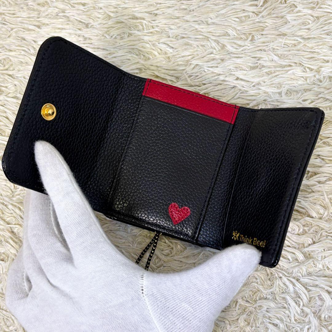 現行【未使用】シンクビー 三つ折り財布 ハーティハート ブラック 黒 がま口