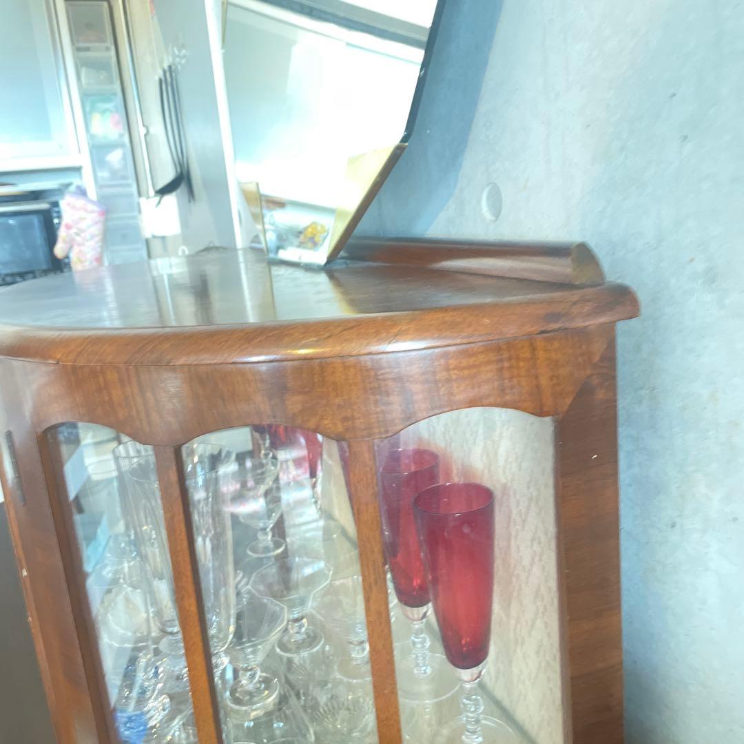 木製円形キャビネット ガラス扉付き