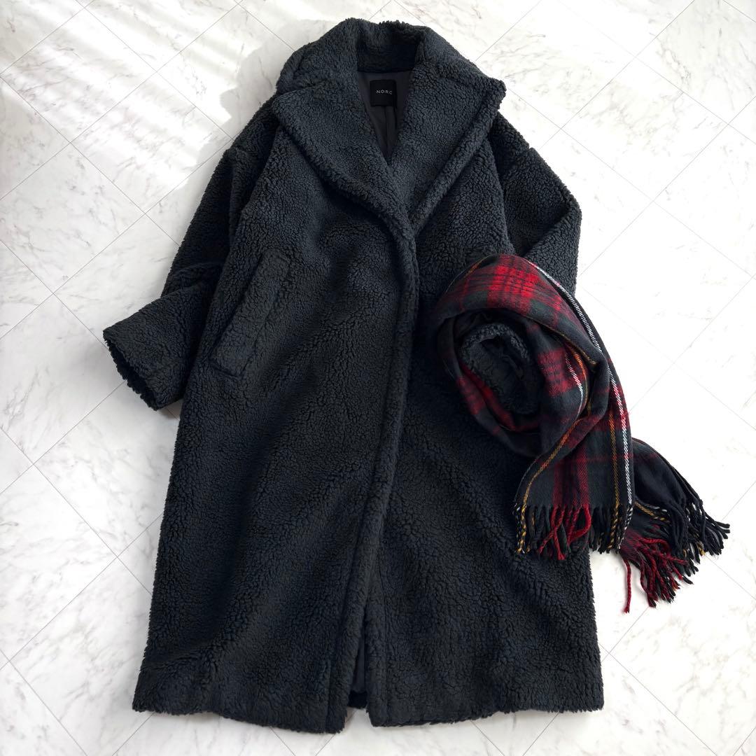 【ノーク】ボアコート　ロング　テディベアコート　ゆったり　チャコールグレー　M