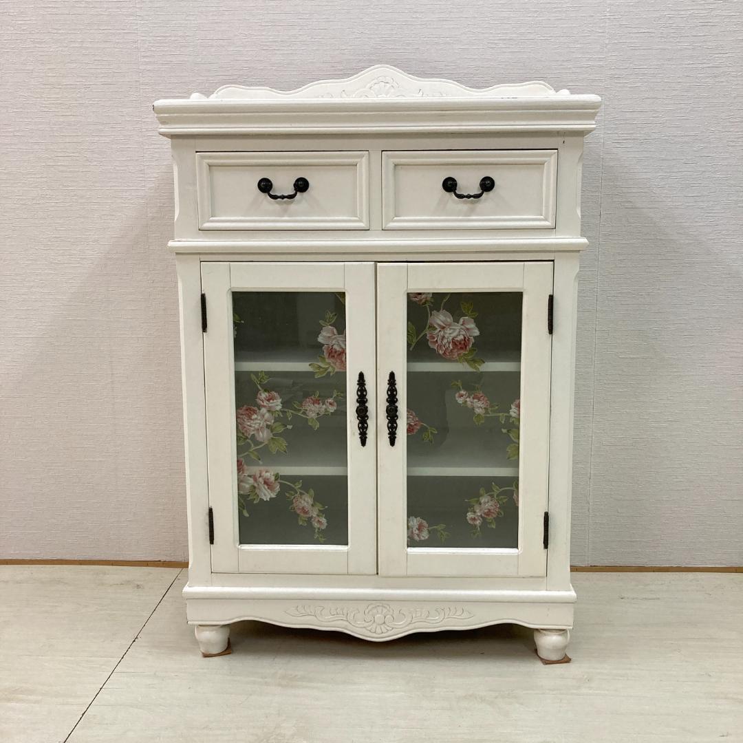 カトラリーキャビネット　ホワイトローズ　フレンチテイスト　姫家具